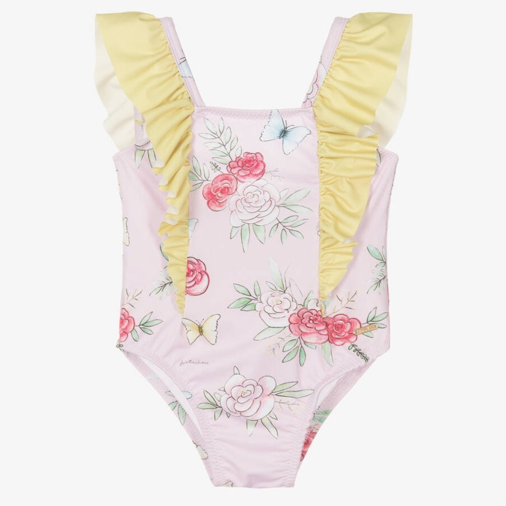 Patachou Girls Pink Floral & Butterfly Print Swimsuit